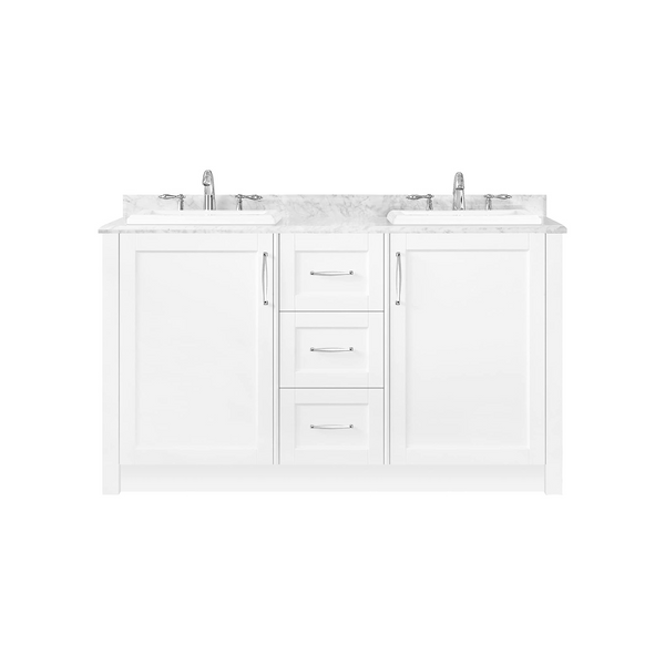 Ove Decors Blanche 60″ Double Sink Bathroom Vanity Set With Carrara Marble Countertop