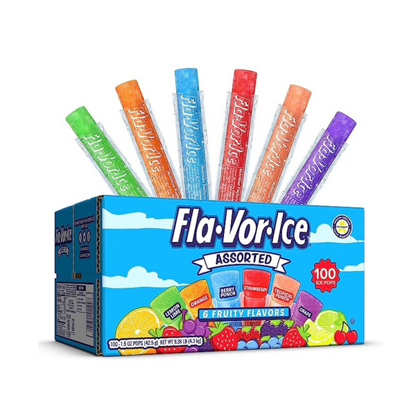 Paquete de 100 paletas Fla-Vor-Ice, paquete variado de barras congeladoras de 1,5 onzas