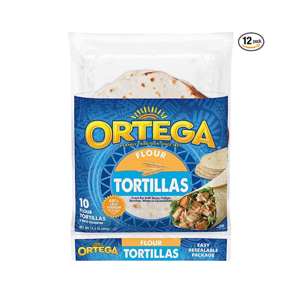 12 paquetes de tortillas de harina Ortega de 8 pulgadas (10 unidades cada una, 120 en total)