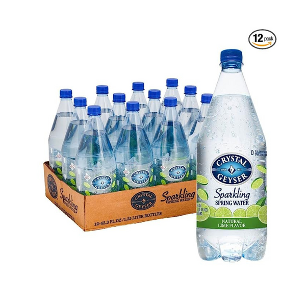 12-Pack Crystal Geyser Natural Flavored Sparkling Spring Water, Lime, Large 42 oz Bottles