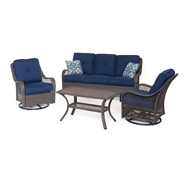 Hanover All-Weather Weave Orleans Steel Patio Set With Gray Wicker Sofa
