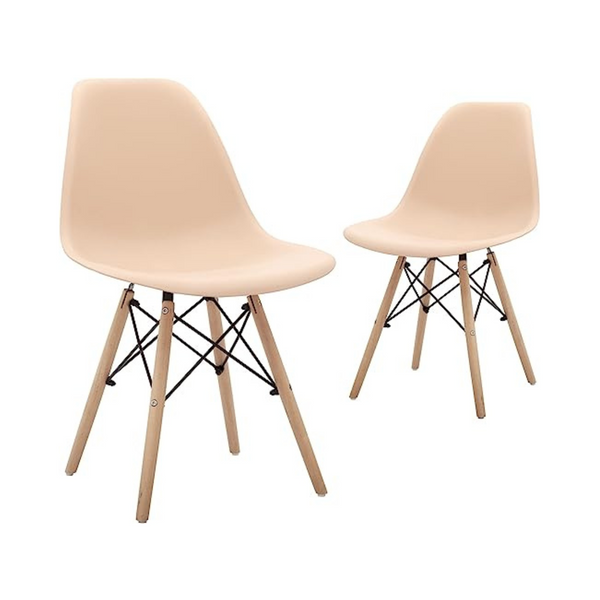 CangLong Set of 2 Modern Mid-Century Shell Lounge Living Room Side Chairs, Beige