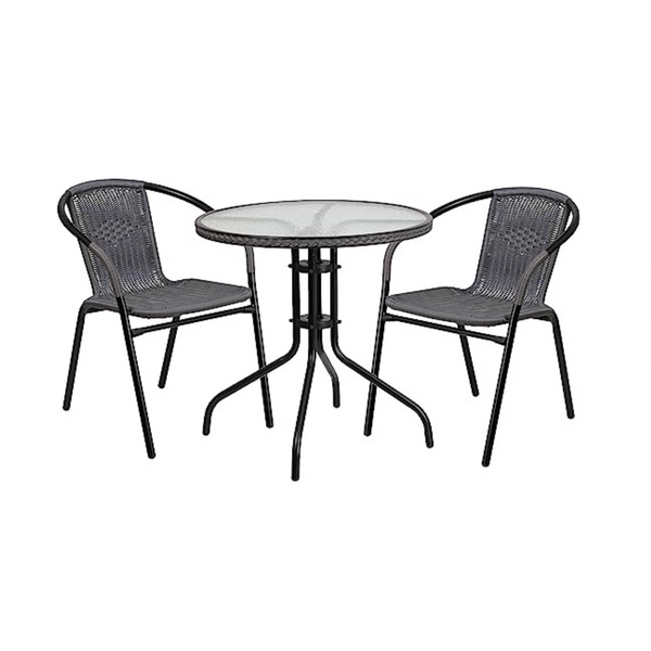 Flash Furniture Mesa redonda de metal y vidrio Lila de 28 pulgadas