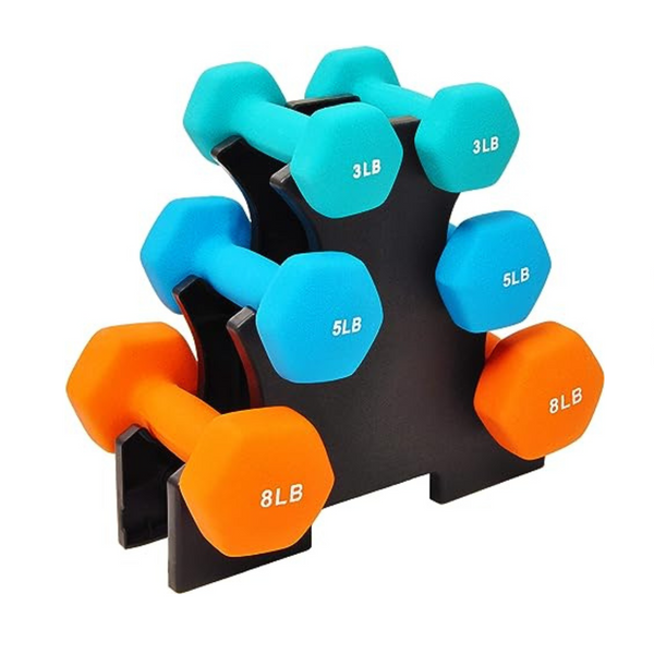 BalanceFrom Colored 32-Pound Set Dumbbell Set With Stand, 3LB, 5LB, 8LB Pairs