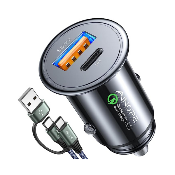 Cargador de coche de puerto dual súper rápido Ainope de 54 W con cable 2 en 1