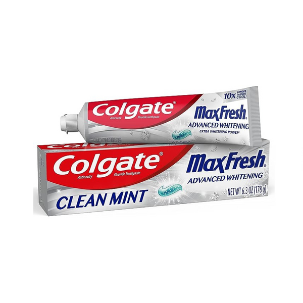 Colgate Max Fresh Advanced Whitening Toothpaste with Mini Breath Strips, Clean Mint (6.3 Oz Tube)