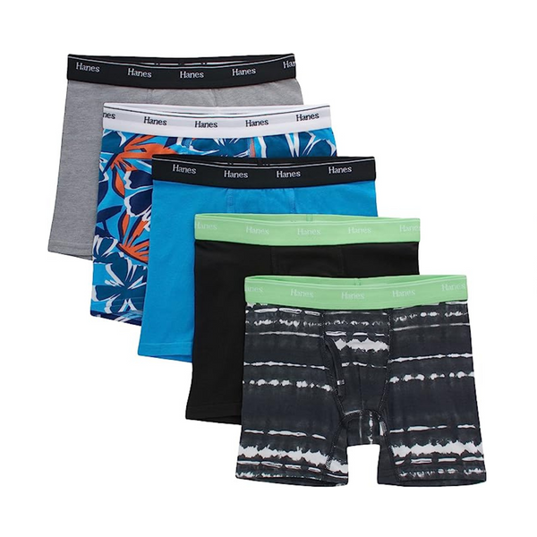 Hanes Originals Calzoncillos tipo bóxer para niños, ropa interior elástica de algodón que absorbe la humedad, surtido (paquete de 5)