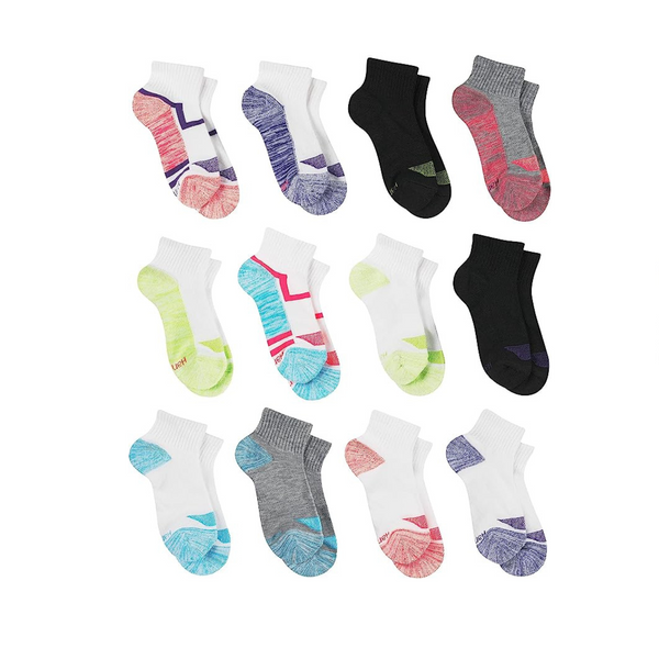 12 Pairs of Hanes Girls Cool Comfort Ankle Socks