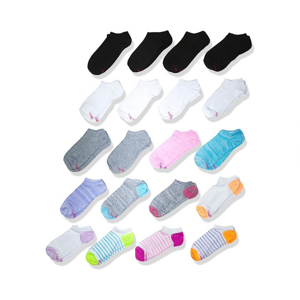 Hanes Girls’ No Show Socks Super Value 20-Pair Pack
