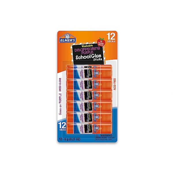 Barras de pegamento escolar de color morado que desaparece de Elmer's, 12 unidades y pegamento líquido lavable Elmer's de 12 unidades