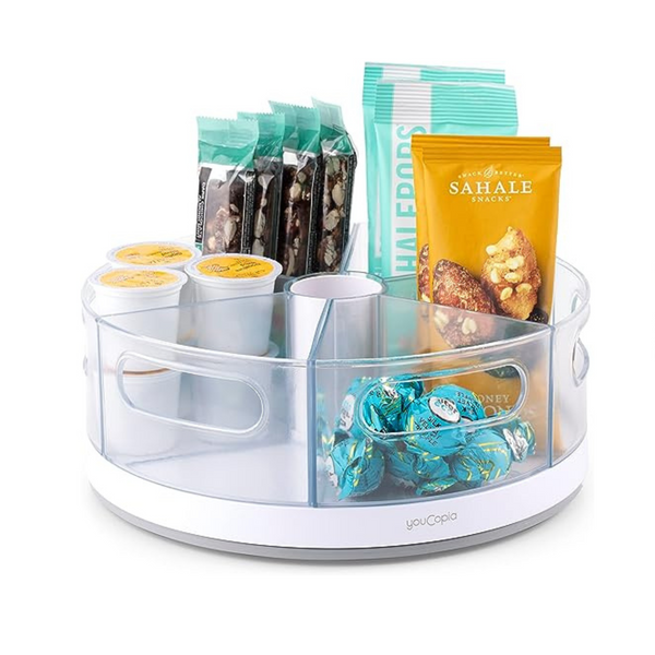 YouCopia Crazy Susan Lazy Susan Organizer, 6 BPA-Free Removable Clear Bins with Handles