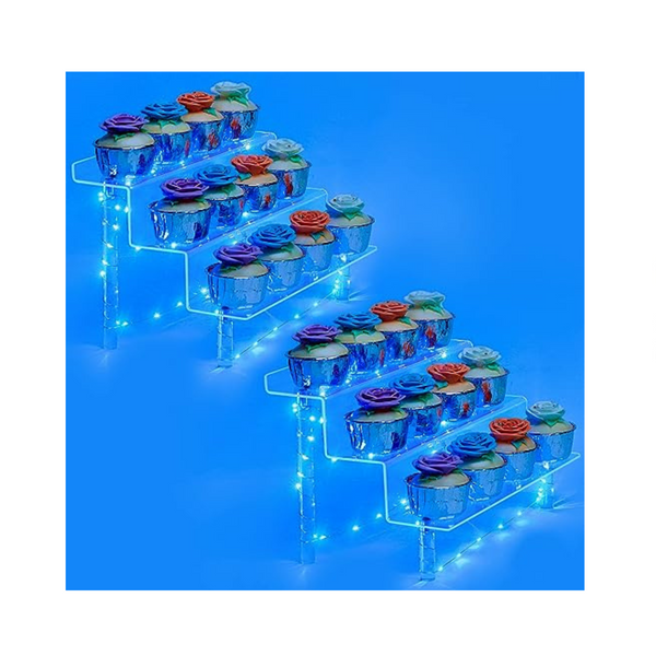 2-Pack Acrylic Riser with 3-Tier Stand and LED Light