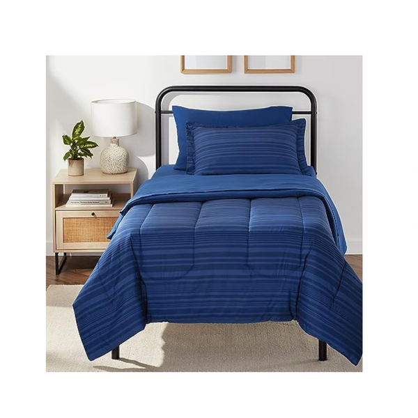 Amazon Basics Juego de cama de 5 piezas con edredón tipo cama en bolsa de microfibra liviana