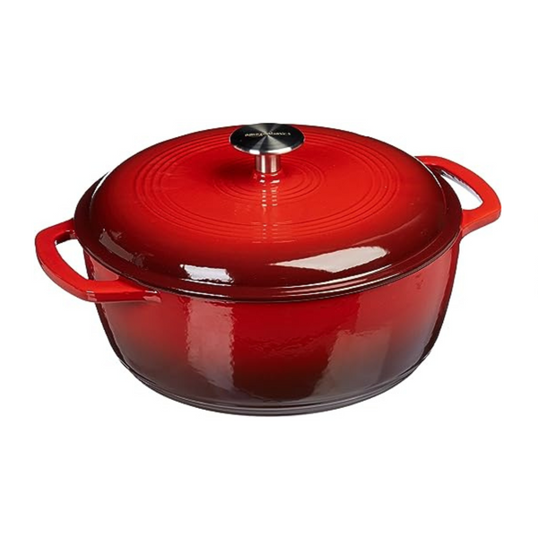 Amazon Basics Enameled Cast Iron Covered Round Dutch Oven, 6-Quart, Red
