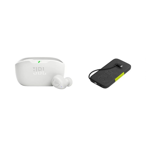 Audífonos inalámbricos JBL Vibe Buds True y batería externa InfinityLab de 5000 mAh