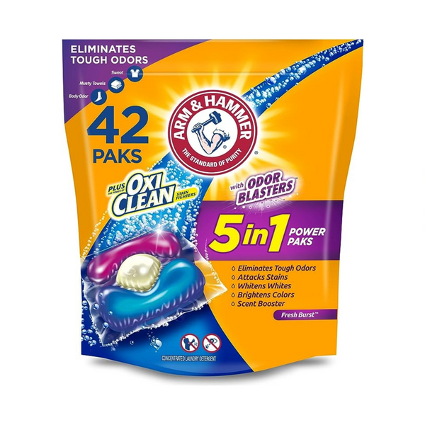 42-Ct Arm & Hammer Plus OxiClean Laundry Detergent 5-In-1 Power Paks