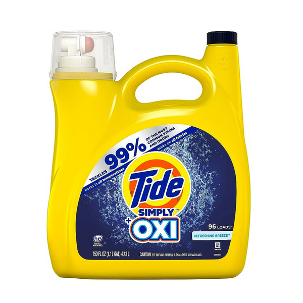 3 Bottles of Tide Simply + Oxi Liquid Laundry Detergent (150 Fl Oz Bottles)