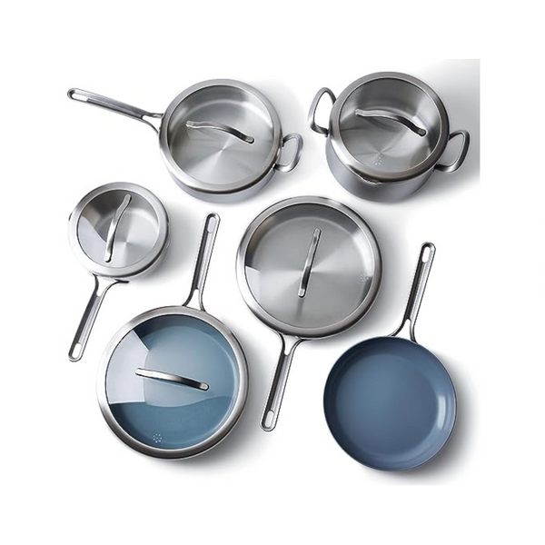 GreenPan X Food Five-Two Essentials Juego de utensilios de cocina de acero inoxidable de tres capas, 11 piezas