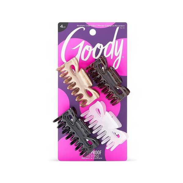 Goody Classics Medium Claw Clips, Assorted Colors (4 Count)