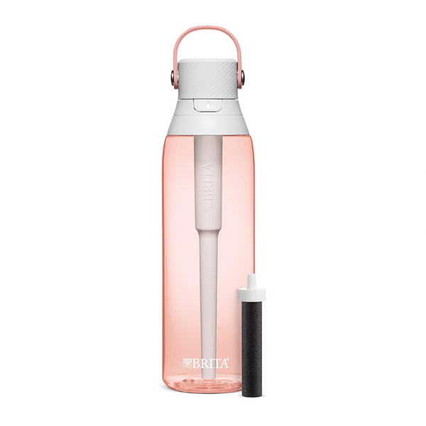 Brita Premium Filtered Water Bottle with Straw, Blush, 26 Ounce