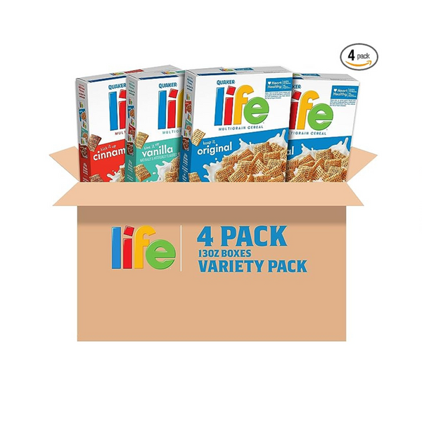 Quaker Life Breakfast Cereal, 3 Flavor Variety Pack (4 Boxes)
