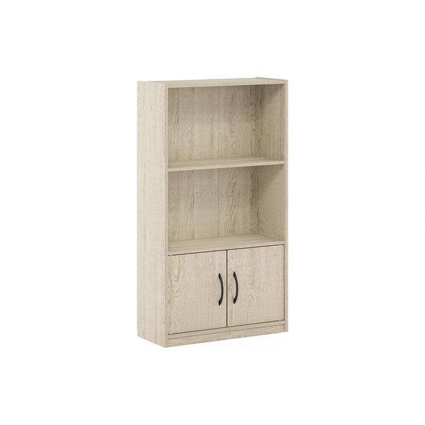 Furinno Gruen 3-Tier Open Shelf Bookcase with 2 Doors Storage Cabinet
