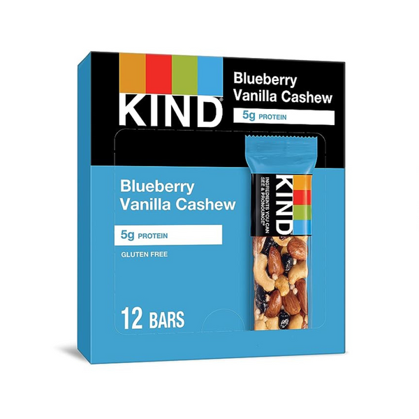 KIND Bars, anacardo, vainilla y arándanos, refrigerios saludables, 12 unidades