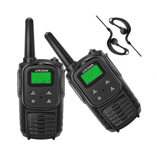 2-Pk Walkie Talkies with 22 FRS Channels and Earpieces