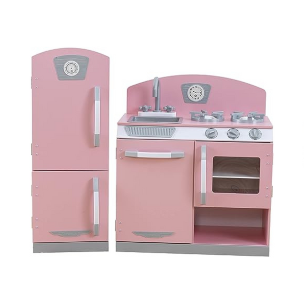 KidKraft Retro Wooden Play Kitchen And Refrigerator 2-Piece Set