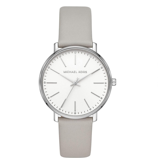 Michael Kors Reloj de cuarzo Pyper de acero inoxidable con correa de cuero para mujer