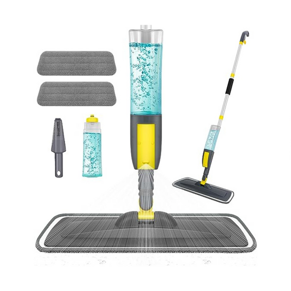 Fregona en spray de microfibra con botella recargable de 400 ml y 2 almohadillas de repuesto