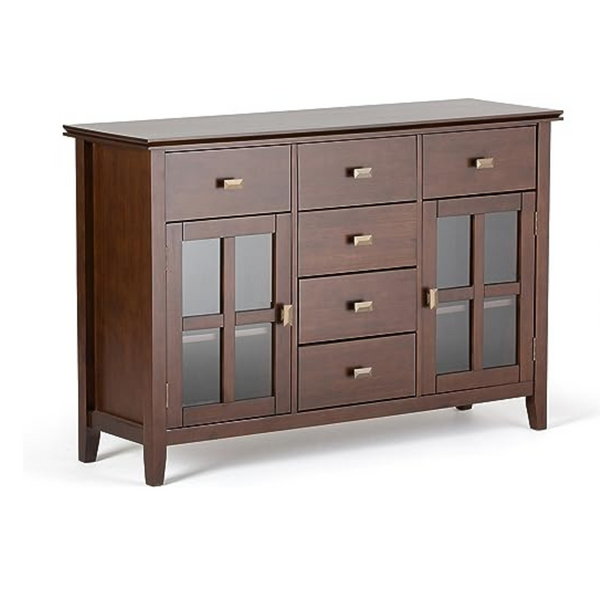 SIMPLIHOME Aparador contemporáneo artesanal de madera de pino maciza de 54 pulgadas en color marrón rojizo