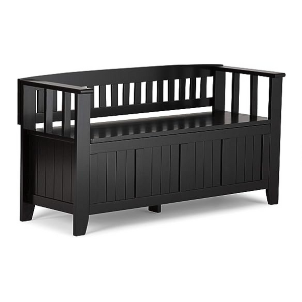 SIMPLIHOME Banco de almacenamiento de entrada de madera maciza Acadian de 48 pulgadas de ancho