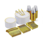 600 Pcs Gold Plastic Disposable Dinnerware Set (Service for 100)
