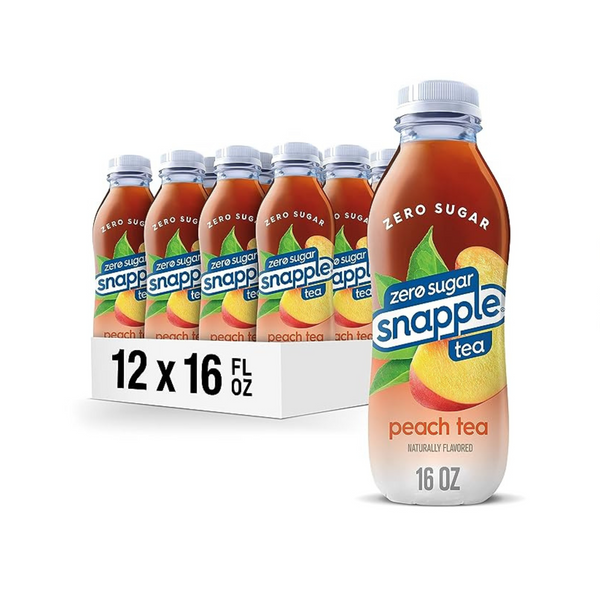 12 Bottles Of 16oz Snapple Kiwi Strawberry Or Zero Sugar Peach Tea