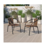 Flash Furniture Lila 2 Pack Medium Brown Rattan Indoor-Outdoor Restaurant Stack Chairs