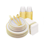 175-Pc White and Gold Disposable Dinnerware Set