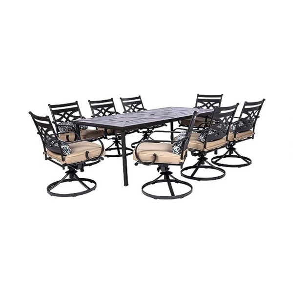 Hanover Montclair 9-Piece All-Weather Outdoor Patio Dining Set, 8 Swivel Rocker Chairs With Table