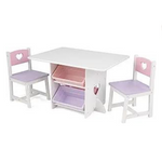 KidKraft Wooden Heart Table & Chair Set with 4 Storage Bins