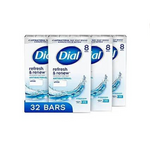 32 Bars of Dial Antibacterial Bar Soap, Refresh & Renew, White (4 oz Bars)