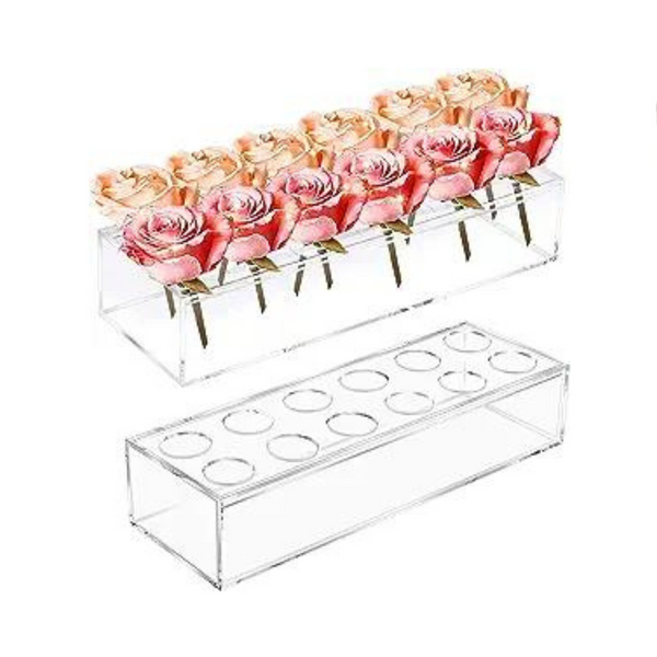 Katflyee Clear Acrylic Flower Vase Rectangular Floral Centerpiece, 11.8″ Long Acrylic Vase