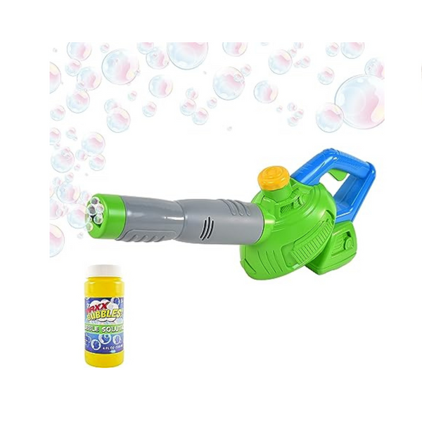 Soplador de hojas de burbujas de juguete Maxx Bubbles con solución de recambio