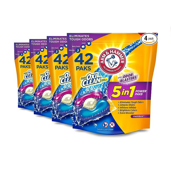 Detergente Arm &amp; Hammer 5 en 1 Plus Odor Blasters (4 x 42 ct, 168 en total)