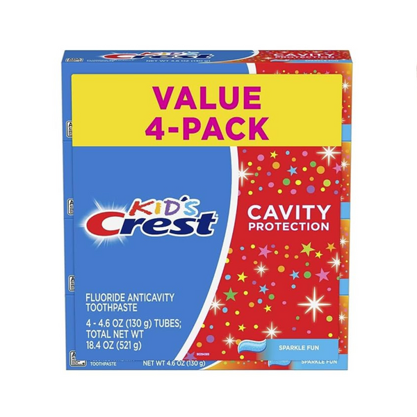 Pasta dental Crest Kids Cavity Protection, sabor divertido y brillante (4.6 oz, paquete de 4)