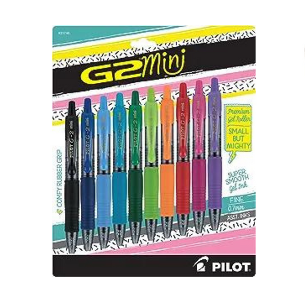 Pilot G2 Mini Premium Bolígrafos de gel con bola rodante, punta fina de 0,7 mm, colores surtidos (paquete de 10)