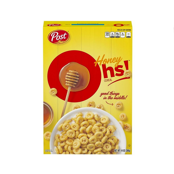 Post Honey Oh!s cereal, Filled Ohs Breakfast Cereal, 14 Ounce (Pack of 8)