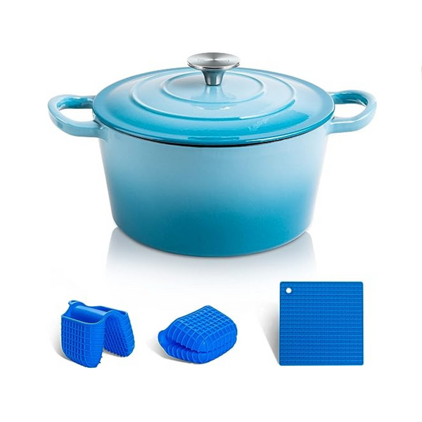 MICHELANGELO 5 Qt Cast Iron Dutch Oven with Silicone Handles & Mat