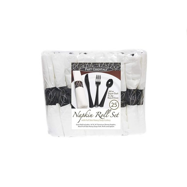 Party Essentials Pre-Rolled Disposable Extra Heavy Duty Plastic Cutlery Kit