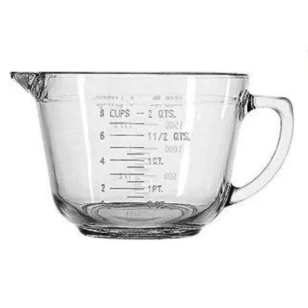 Anchor Hocking 2 Quart Glass Embossed Measurements Mixing Bowl