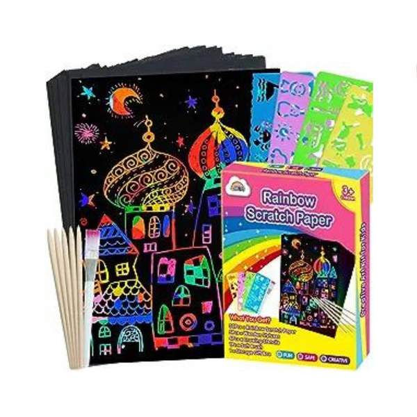 ZMLM 60 Pc Rainbow Scratch Paper Art Set